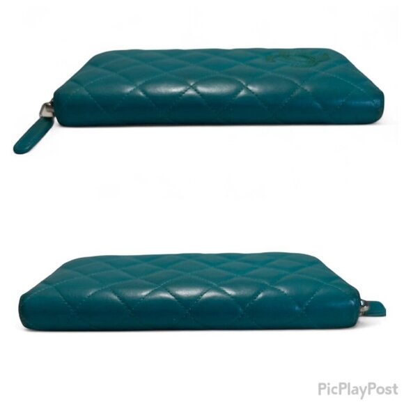 Chanel CC Matelasse Zip Around Long Wallet - Green/Teal - Picture 9 of 16